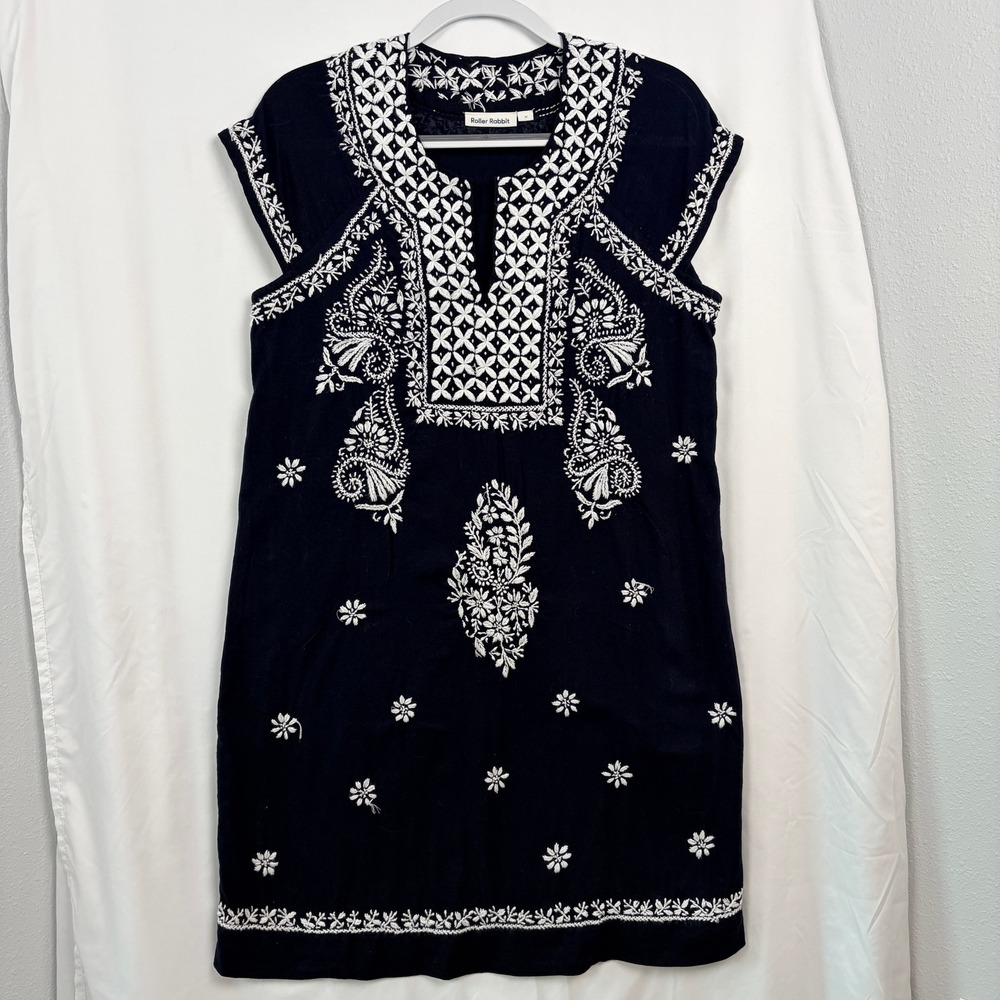 Roller Rabbit Embroidered Tunic Dress Medium Navy Blue
